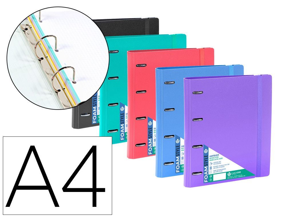 Carpeta 4 anillas de 35 mm carchivo din a4 polipropileno con recambio foam style
