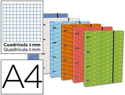 Carpeta con Recambio Liderpapel A4 Cuadro 5 mm 120 Hojas 80 G Forrada 4 Anillas 40 mm Redondas