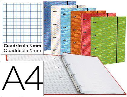 Carpeta con Recambio Liderpapel A4 Cuadro 5Mm Forrada 4 Anillas 20Mm