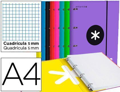 Carpeta con Recambio Liderpapel Antartik A4 Cuadro 5 mm Forrada 4 Anillas 25Mm Colores Surtidos