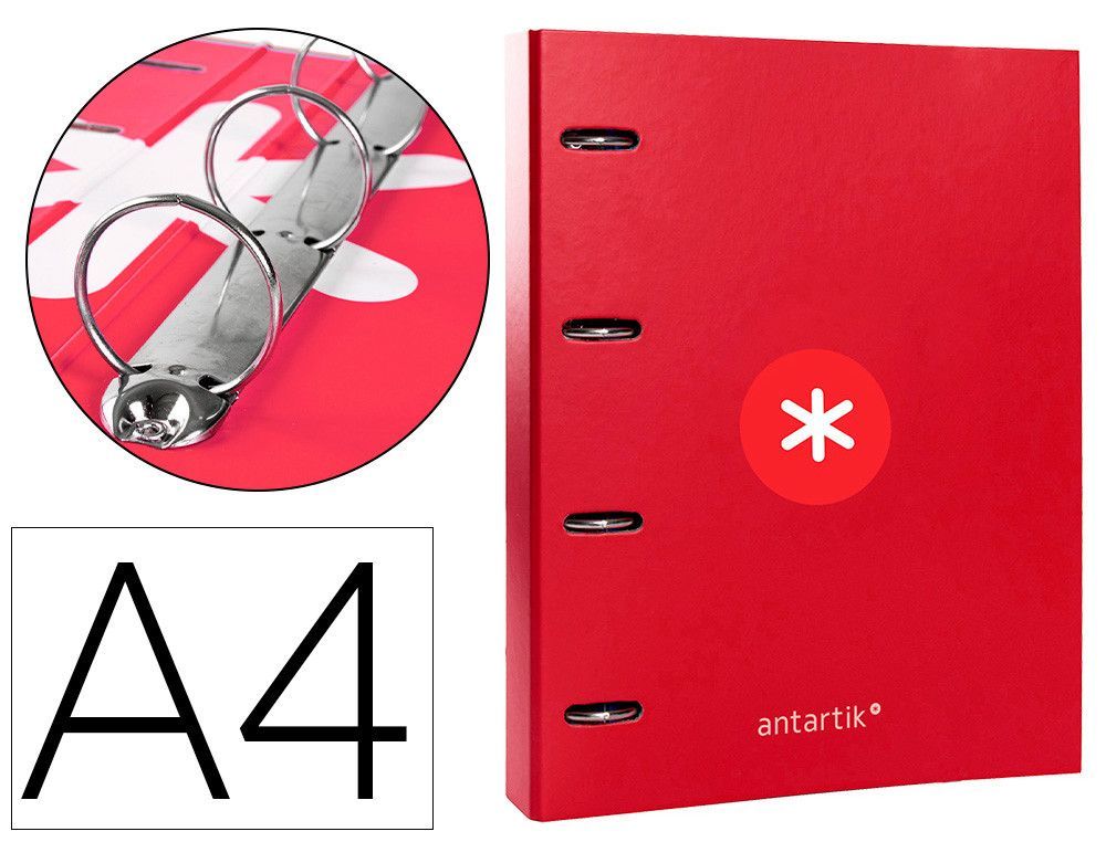Carpeta con recambio y solapa liderpapel antartik A4 cuadro 5 mm forrada 4 anillas redondas 40mm color frambuesa