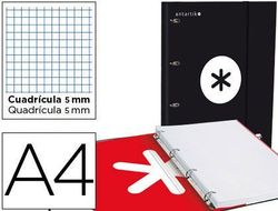 Carpeta con Recambio y Solapa Liderpapel Antartik A4 Cuadro 5 mm Forrada 4 Anillas Redondas 40Mm Color Negra