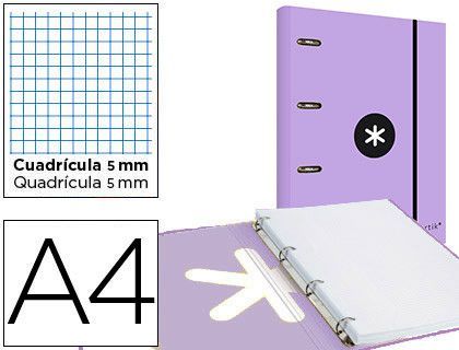 Carpeta con recambio y solapa liderpapel antartik a4 cuadro 5mm forrada 4 anillas redondas 40mm color lila