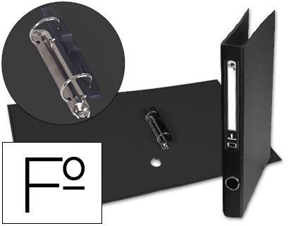 Carpeta de 2 Anillas 25Mm Mixt As Liderpapel Folio Forrado Papercoat con Ollao y Tarjetero Compresor Plastico Negro
