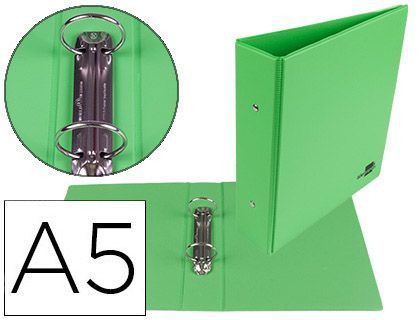 Carpeta de 2 Anillas 40 mm Redondas Liderpapel A5 Carton Forrado Pvc Verde