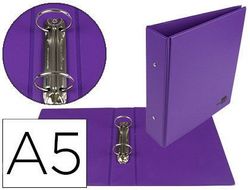 Carpeta de 2 Anillas 40 mm Redondas Liderpapel A5 Carton Forrado Pvc Violeta