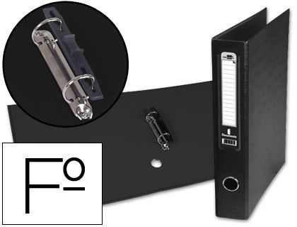 Carpeta de 2 Anillas 40Mm Mixt As Liderpapel Folio Forrado Papercoat con Ollao y Tarjetero Compresor Plastico Negro