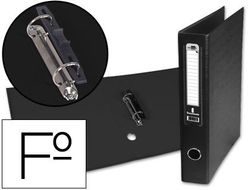 Carpeta de 2 Anillas 40Mm Mixt As Liderpapel Folio Forrado Papercoat con Ollao y Tarjetero Compresor Plastico Negro