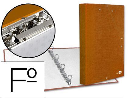 Carpeta de 4 Anillas 25Mm Redondas Liderpapel Folio Carton Forrado Paper Coat Naranja con Miniclip y Solapas