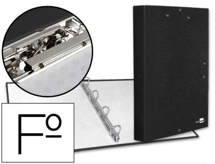 Carpeta de 4 Anillas 25Mm Redondas Liderpapel Folio Carton Forrado Paper Coat Negra con Miniclip y Solapas