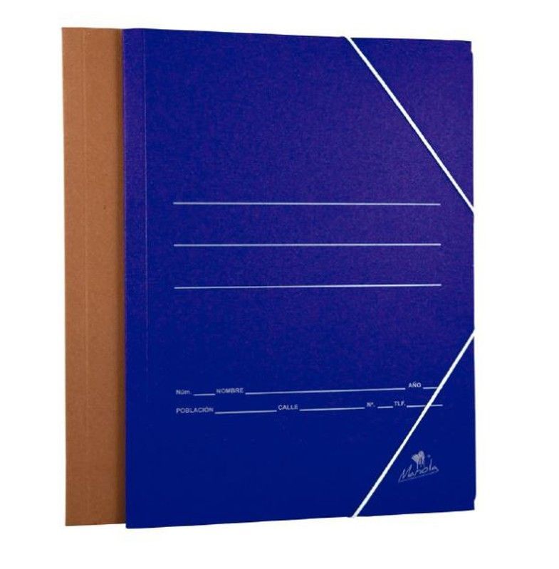 Carpeta de gomas de cartón azul con bolsa