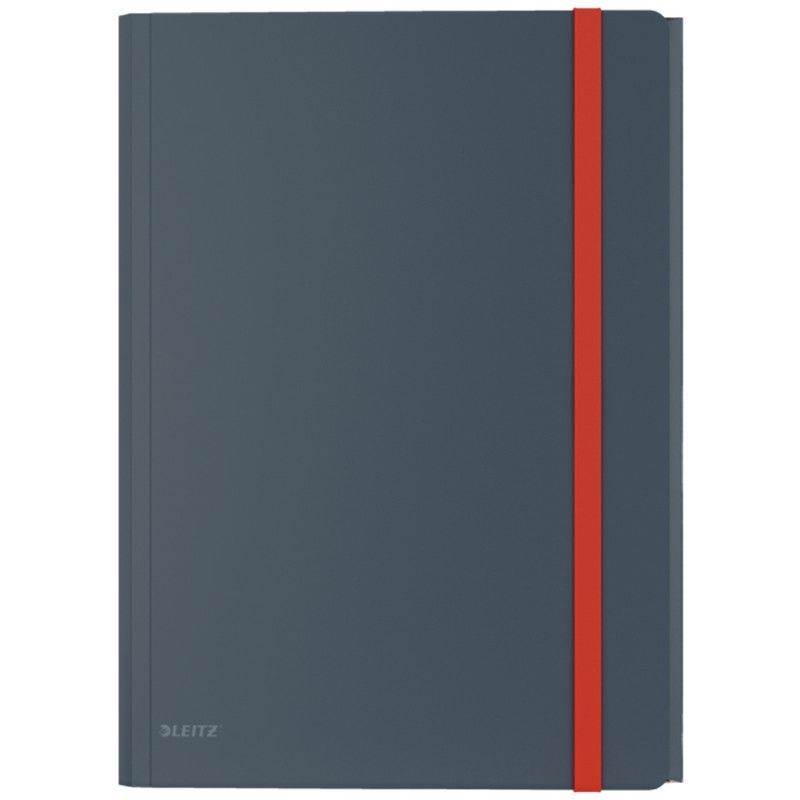 Carpeta de gomas Leitz Cosy.  PP. Con 3 solapas y bolsillo interior c/ cierre. DIN A4, gris