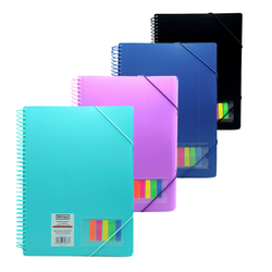 Carpeta Folio con espiral y 40 fundas con gomas + banderitas