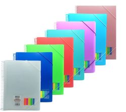 Carpeta folio con espiral y 50 fundas de 0,9 micras + banderitas. 7 colores