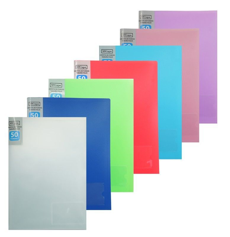Carpeta folio de 50 fundas de 0,9 micras. 7 colores