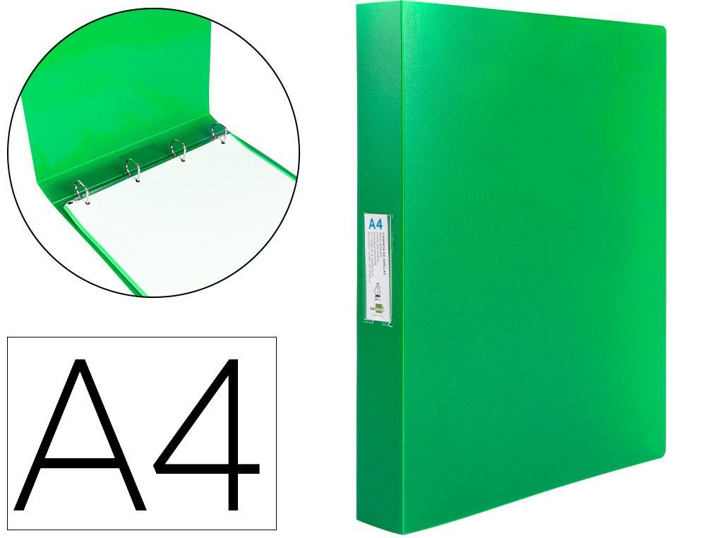 Carpeta liderpapel 4 anillas 25 mm mixtas polipropileno din a4 verde manzana opaco