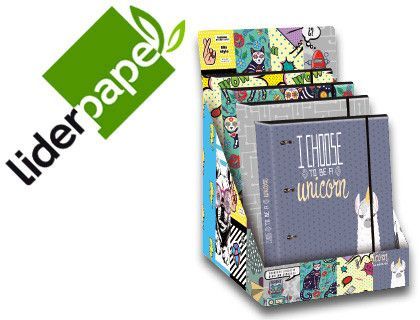 Carpeta liderpapel 4 anillas 40 mm forrada din a4 con recambio y gomilla fantasia 2019 120h 70g 5mm expositor 10