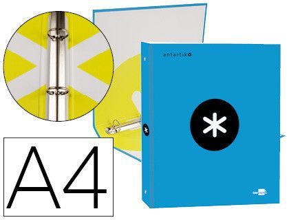 Carpeta liderpapel antartik A4 forrada 4 anillas 25 mm redondas color azul