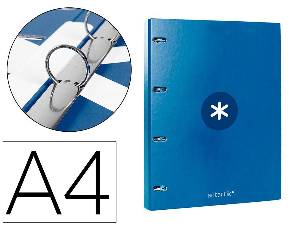 Carpeta liderpapel antartik A4 forrada 4 anillas 25 mm redondas color azul oscuro