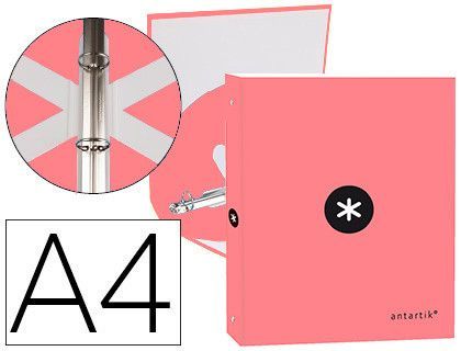 Carpeta liderpapel antartik a4 forrada 4 anillas 25 mm redondas color coral