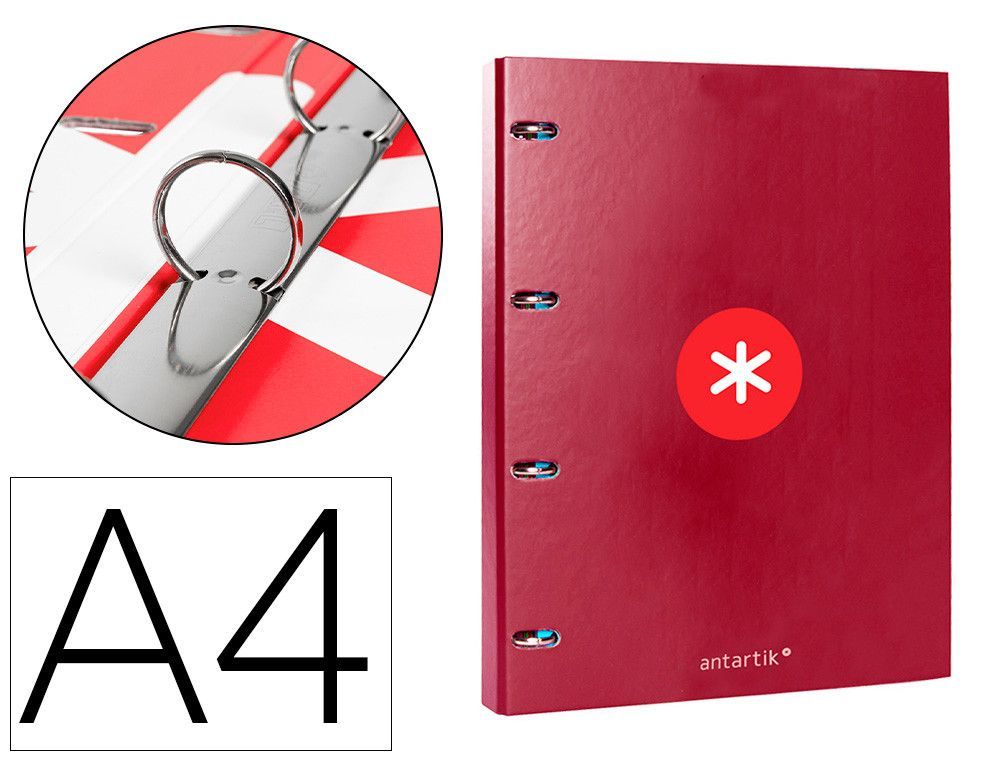 Carpeta liderpapel antartik A4 forrada 4 anillas 25 mm redondas color frambuesa