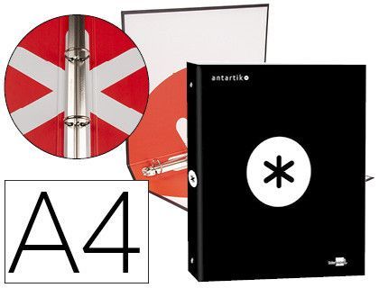 Carpeta liderpapel antartik A4 forrada 4 anillas 25 mm redondas color negro