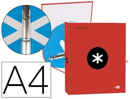 Carpeta liderpapel antartik A4 forrada 4 anillas 25 mm redondas color rojo
