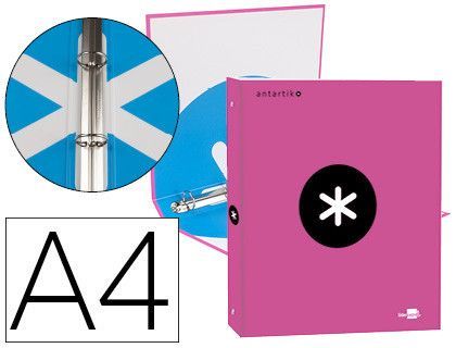 Carpeta liderpapel antartik A4 forrada 4 anillas 25 mm redondas color rosa