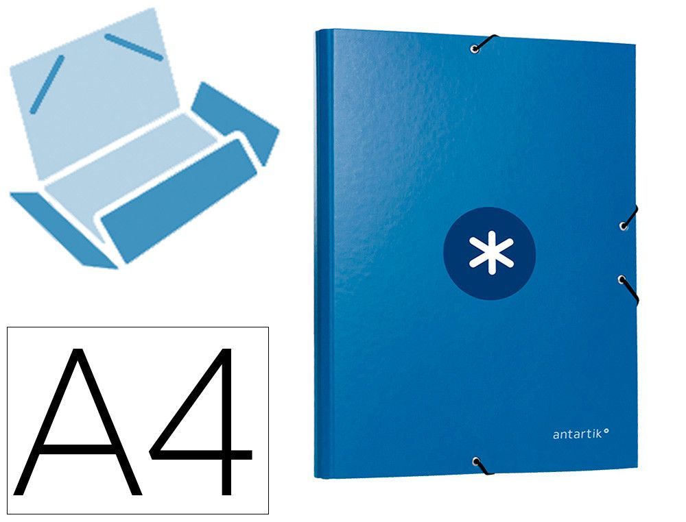 Carpeta liderpapel antartik gomas A4 3 solapas carton forrado azul oscuro
