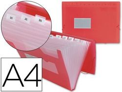 Carpeta Liderpapel Clasificador Fuelle 32110 Polipropileno Din A4 Roja Transparente 13 Departamentos
