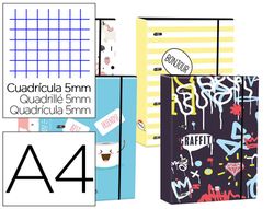 Carpeta liderpapel DIN A4 forrada con recambio 120 hojas 80 gr 5 mm 4 an. redondas 40 mm cierre goma