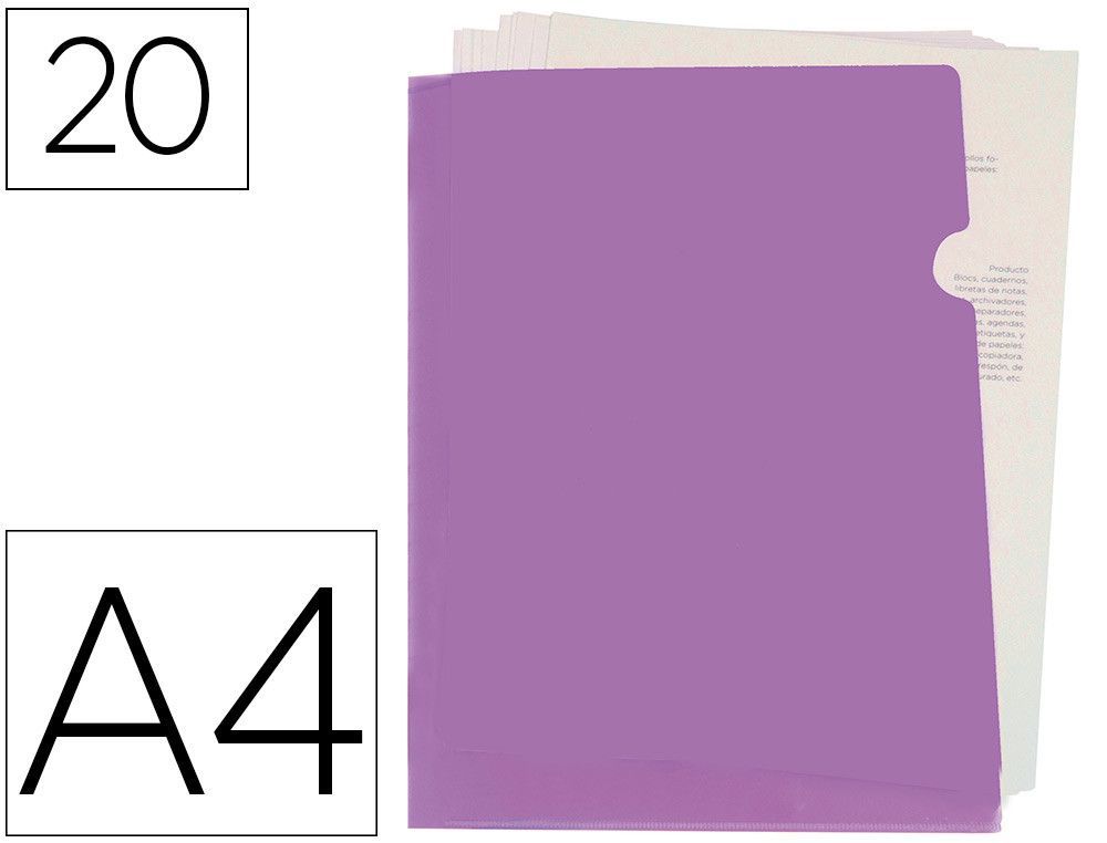 Carpeta liderpapel dossier u ero polipropileno din a4 lavanda opaco 20 hojas