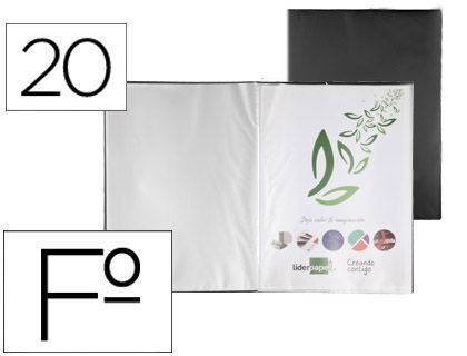 Carpeta Liderpapel Escaparate 20 Fundas Pvc Folio Negro