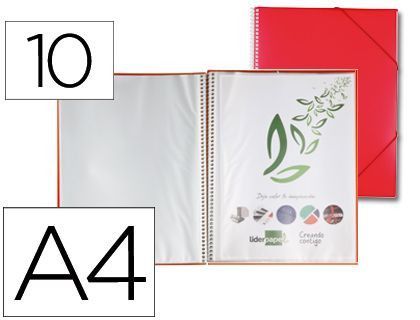 Carpeta Liderpapel Escaparate con Espiral 10 Fundas Polipropileno Din A4 Rojo
