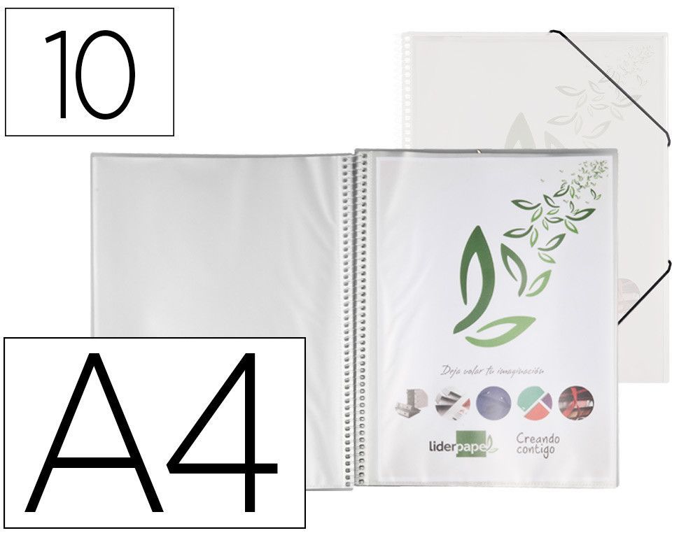 Carpeta liderpapel escaparate con espiral 10 fundas polipropileno din a4 transparente