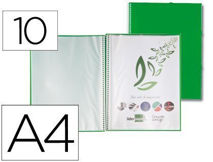 Carpeta Liderpapel Escaparate con Espiral 10 Fundas Polipropileno Din A4 Verde