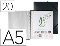 Carpeta liderpapel escaparate con espiral 20 fundas polipropileno din a5 negro opaco