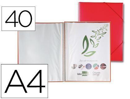Carpeta Liderpapel Escaparate con Espiral 40 Fundas Polipropileno Din A4 Rojo
