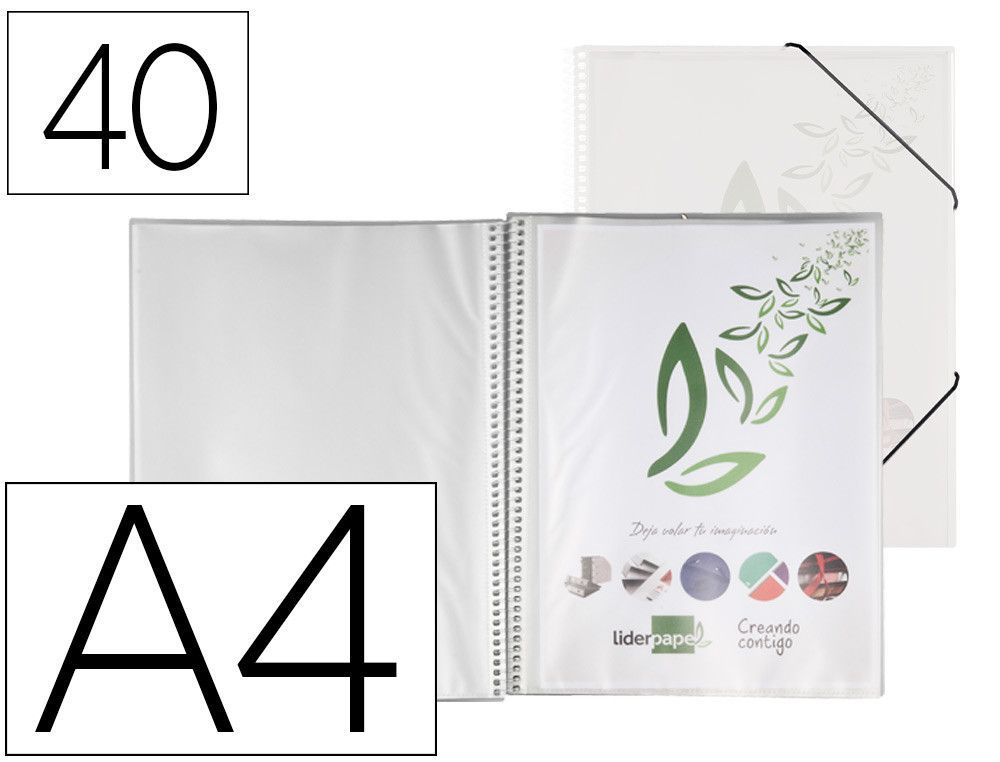 Carpeta liderpapel escaparate con espiral 40 fundas polipropileno din a4 transparente