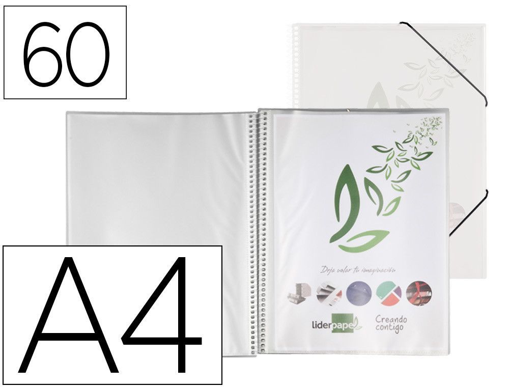 Carpeta liderpapel escaparate con espiral 60 fundas polipropileno din a4 transparente