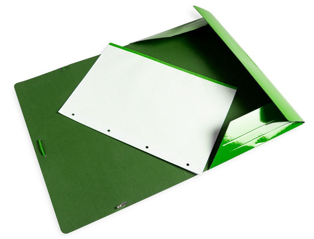 Carpeta liderpapel gomas folio 3 solapas carton plastificado color verde