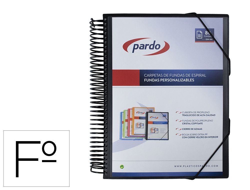 Carpeta pardo escaparate con espiral 80 fundas folio personalizable color negro