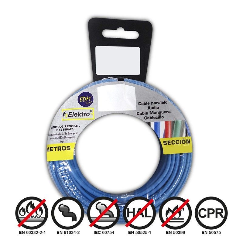 Carrete cablecillo flexible 2,5mm azul 5mts libre-halogenos