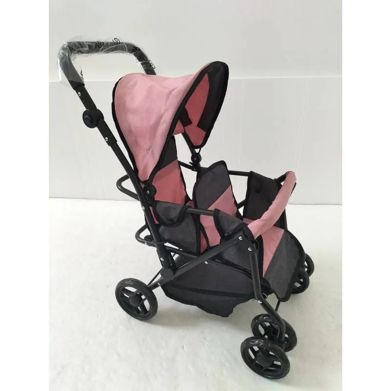 Carrito Gemelos Ruedas Giratorias Negro y Rosa