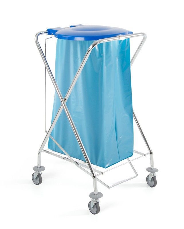 Carro con soporte de bolsa redonda con pedal y tapa cromado