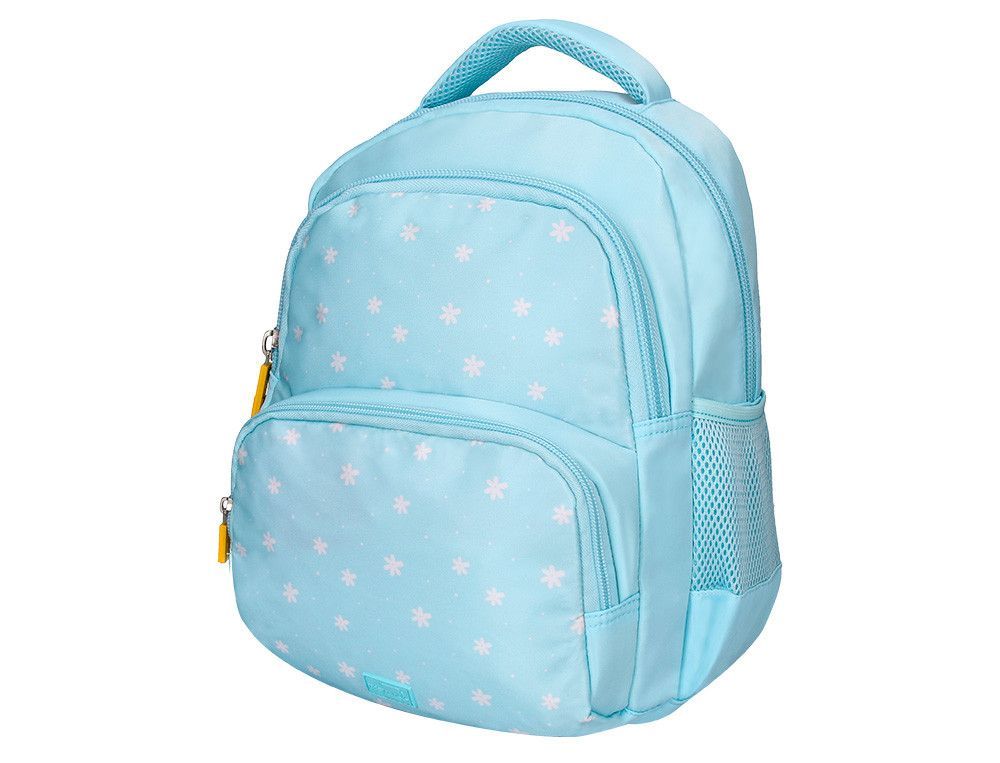 Cartera escolar liderpapel moc hila multibolsillo infantil flowers azul 350x110x270 mm