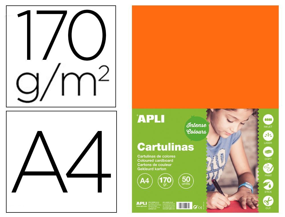 Cartulina apli din A4 170g/m2 naranja paquete de 50 hojas