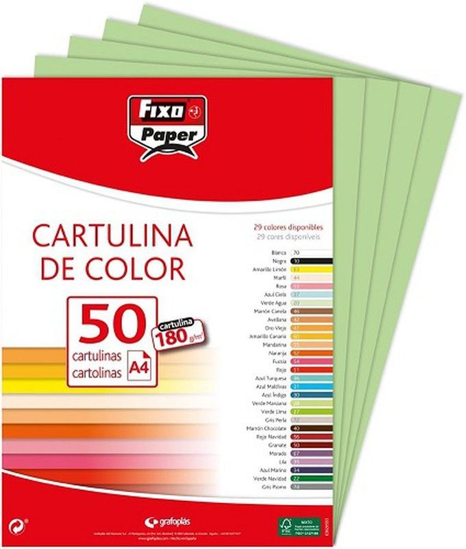 Cartulina FIXO A4, paquete 50 und. Verde Manzana