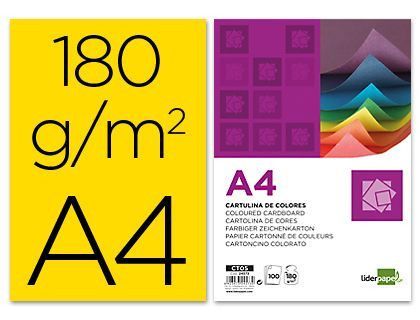 Cartulina Liderpapel A4 180G/M2 Amarillo Paquete de 100
