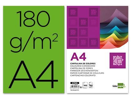 Cartulina Liderpapel A4 180G/M2 Verde Paquete de 100